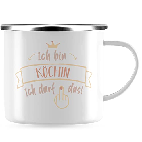 JUNIWORDS Emaille-Tasse, Ich Bin Köchin. Ich darf das, Silberner Tassenrand (1005736) von JUNIWORDS