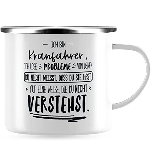 JUNIWORDS Emaille-Tasse, Ich Bin Kranfahrer, ich löse Probleme, von denen du Nicht weißt, DASS Sie hast, Weise, Nicht verstehst, Silber (5002222) von JUNIWORDS