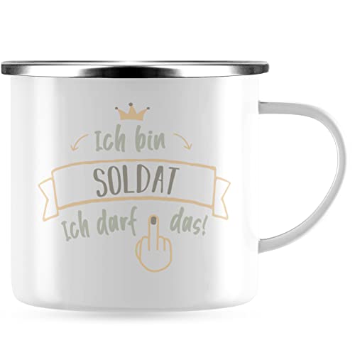 JUNIWORDS Emaille-Tasse, Ich bin Soldat. Ich darf das, Silberner Tassenrand (1005819) von JUNIWORDS