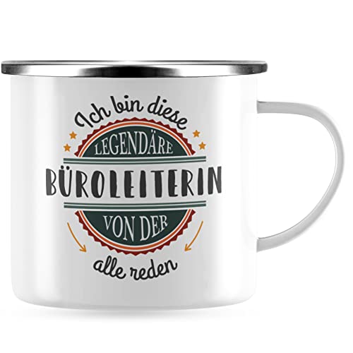 JUNIWORDS Emaille-Tasse, Ich bin diese legendäre Büroleiterin, von der alle reden, Silberner Tassenrand (5043004) von JUNIWORDS