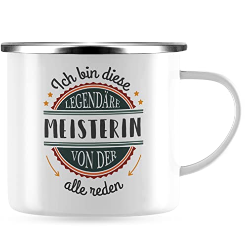 JUNIWORDS Emaille-Tasse, Ich bin diese legendäre Meisterin, von der alle reden, Silberner Tassenrand (5059716) von JUNIWORDS