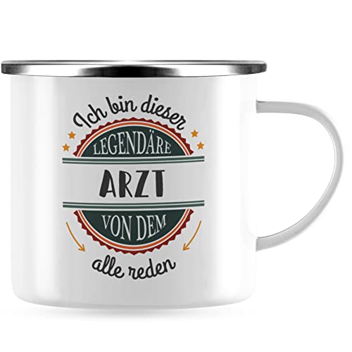 JUNIWORDS Emaille-Tasse, Ich bin dieser legendäre Arzt, von dem alle reden, Silberner Tassenrand (5039086) von JUNIWORDS