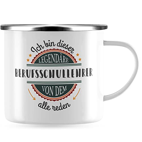 JUNIWORDS Emaille-Tasse, Ich bin dieser legendäre Berufsschullehrer, von dem alle reden, Silberner Tassenrand (5041048) von JUNIWORDS