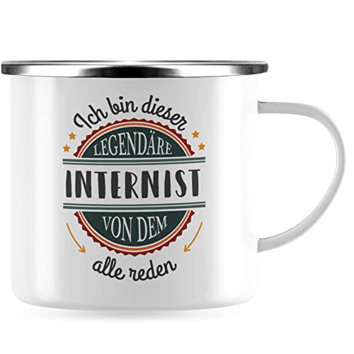 JUNIWORDS Emaille-Tasse, Ich bin dieser legendäre Internist, von dem alle reden, Silberner Tassenrand (5053525) von JUNIWORDS