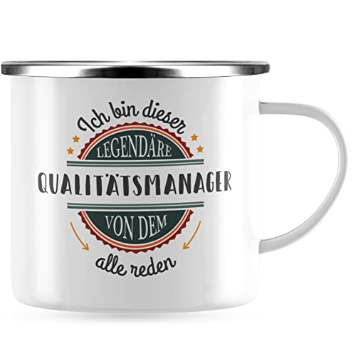 JUNIWORDS Emaille-Tasse, Ich bin dieser legendäre Qualitätsmanager, von dem alle reden, Silberner Tassenrand (5064580) von JUNIWORDS