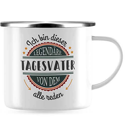 JUNIWORDS Emaille-Tasse, Ich bin dieser legendäre Tagesvater, von dem alle reden, Silberner Tassenrand (5070508) von JUNIWORDS
