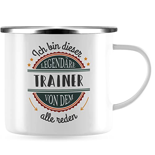 JUNIWORDS Emaille-Tasse, Ich bin dieser legendäre Trainer, von dem alle reden, Silberner Tassenrand (5071777) von JUNIWORDS