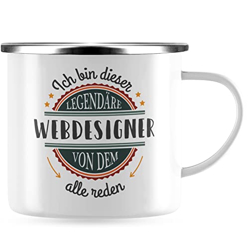 JUNIWORDS Emaille-Tasse, Ich bin dieser legendäre Webdesigner, von dem alle reden, Silberner Tassenrand (5074237) von JUNIWORDS