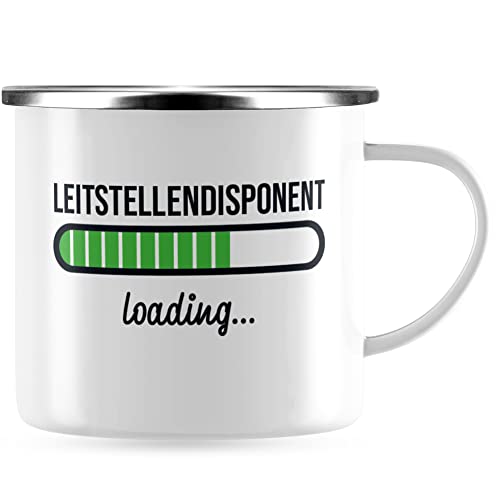 JUNIWORDS Emaille-Tasse, Leitstellendisponent loading, Silberner Tassenrand (6206021) von JUNIWORDS