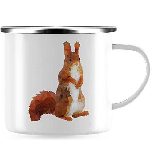JUNIWORDS Emaille-Tasse, Low-Poly Eichhörnchen, Silberner Tassenrand (1008981) von JUNIWORDS