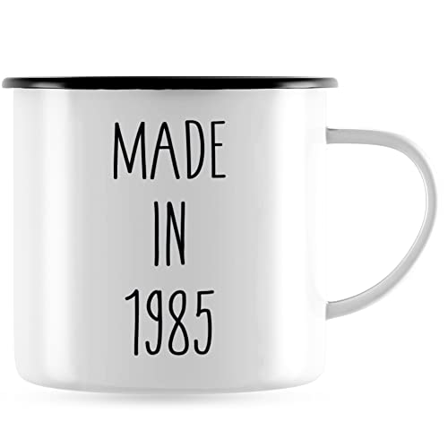 JUNIWORDS Emaille-Tasse, Made in 1985, Schwarzer Tassenrand von JUNIWORDS