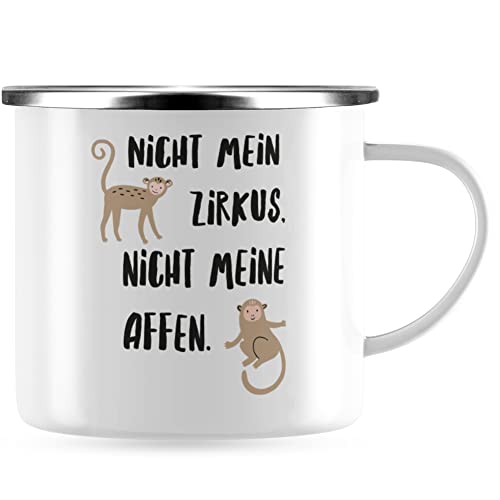 JUNIWORDS Emaille-Tasse, Nicht Mein Zirkus, Nicht Meine Affen, Silberner Tassenrand (1008372) von JUNIWORDS