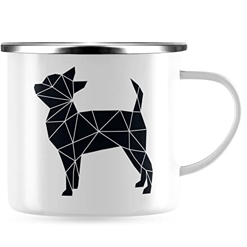 JUNIWORDS Emaille-Tasse, Origami Chihuahua Fläche, Silberner Tassenrand (1009028) von JUNIWORDS