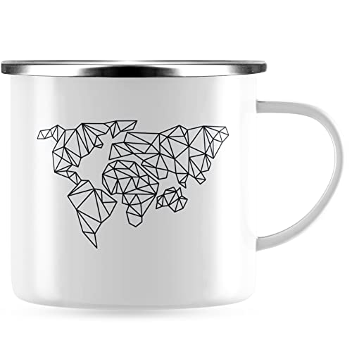 JUNIWORDS Emaille-Tasse, Origami Weltkarte, Silberner Tassenrand von JUNIWORDS