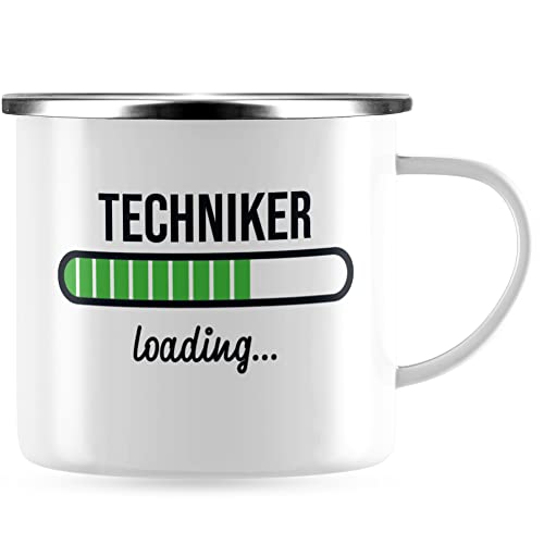 JUNIWORDS Emaille-Tasse, Techniker loading, Silberner Tassenrand (6218553) von JUNIWORDS