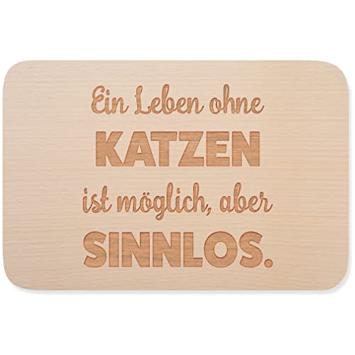JUNIWORDS Frühstücksbrettchen, Ein Leben ohne Katzen ist möglich, aber sinnlos, Holzbrett Frühstücksbrett Holzbrettchen (1009697) von JUNIWORDS