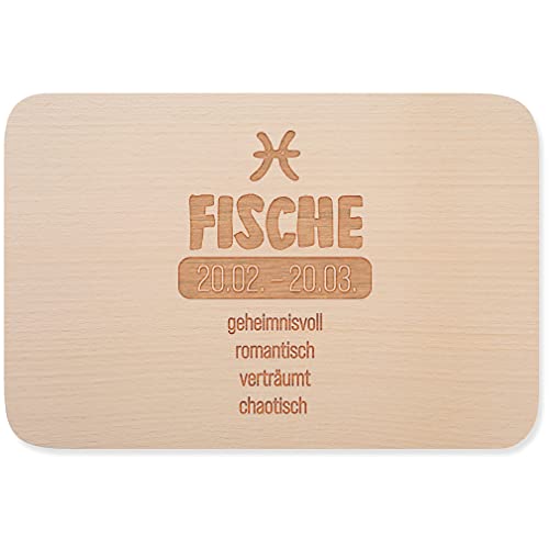 JUNIWORDS Frühstücksbrettchen, Sternzeichen Fische, geheimnisvoll romantisch verträumt chaotisch, Holzbrett Frühstücksbrett Holzbrettchen von JUNIWORDS