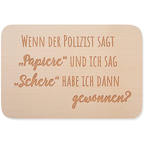 JUNIWORDS Frühstücksbrettchen, Wenn der Polizist sagt Papiere und ich sag Schere, habe ich dann gewonnen?, Holzbrett Frühstücksbrett Holzbrettchen von JUNIWORDS