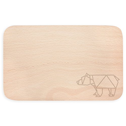 JUNIWORDS Frühstücksbrettchen aus Holz mit Origami-Muster - Wähle ein Motiv - Bär (Motiv: A) von JUNIWORDS