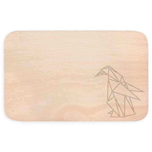 JUNIWORDS Frühstücksbrettchen aus Holz mit Origami-Muster - Wähle ein Motiv - Pinguin (Motiv: A) von JUNIWORDS