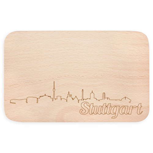 JUNIWORDS Frühstücksbrettchen mit Skyline Gravur - Wähle eine Stadt - Stuttgart von JUNIWORDS