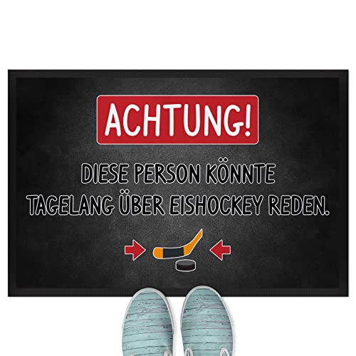 JUNIWORDS Fußmatte, Achtung! Diese Person könnte tagelang über Eishockey reden, 60 x 40 cm, mit Gummirand (1005867) von JUNIWORDS