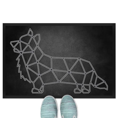 JUNIWORDS Fußmatte, Welsh Corgi, Origami-Stil, 60 x 40 cm, mit Gummirand (1010150) von JUNIWORDS
