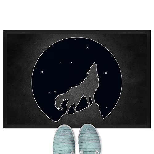 JUNIWORDS Fußmatte, Wolf, heulend, 120 x 80 cm, mit Gummirand von JUNIWORDS