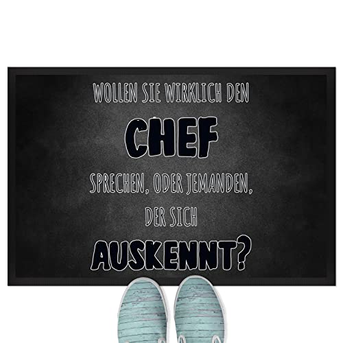 JUNIWORDS Fußmatte, Wollen Sie wirklich den Chef sprechen, oder jemanden, der Sich auskennt?, 60 x 40 cm, mit Gummirand (1008843) von JUNIWORDS