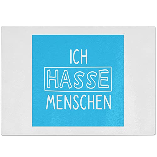 JUNIWORDS Glasschneidebrett Frühstücksbrett, Ich hasse Menschen, blau von JUNIWORDS