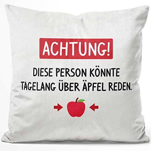 JUNIWORDS Kissen, Achtung! Diese Person könnte tagelang über Äpfel reden, 40 x 40 cm, Flauschig Samtweich Weich (1005941) von JUNIWORDS