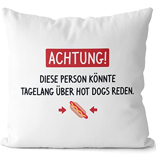 JUNIWORDS Kissen, Achtung! Diese Person könnte tagelang über Hot Dogs reden, Weiß-Hellgrün, 2-farbig (1005980) von JUNIWORDS
