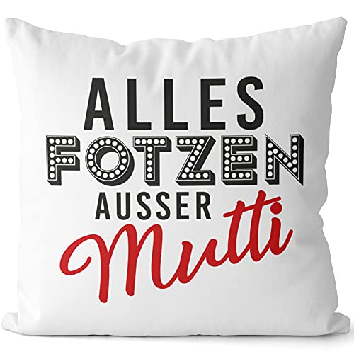 JUNIWORDS Kissen, Alles Fotzen außer Mutti, 40 x 40 cm, 2-farbig, Weiß-Dunkelrot von JUNIWORDS