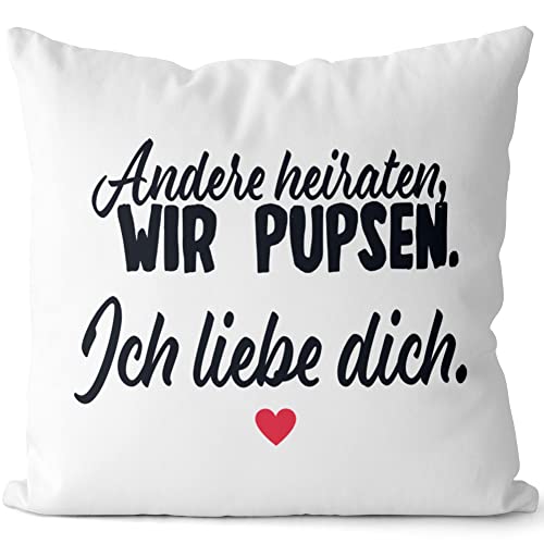 JUNIWORDS Kissen, Andere heiraten, wir pupsen. Ich Liebe Dich, 40 x 40 cm, 2-farbig, Weiß-Schwarz von JUNIWORDS