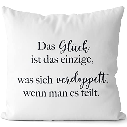 JUNIWORDS Kissen, Das Glück ist das Einzige, was Sich verdoppelt, wenn Man es teilt, Weiß-Dunkelrot, 2-farbig (1003561) von JUNIWORDS