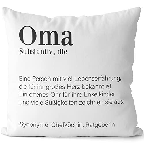 JUNIWORDS Kissen, Definition: Oma, Weiß-Dunkelrot, 2-farbig (1003918) von JUNIWORDS