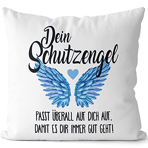 JUNIWORDS Kissen, Dein Schutzengel passt überall auf Dich auf, damit es dir Immer gut geht!, 40 x 40 cm, 2-farbig, Weiß-Hellgrün von JUNIWORDS