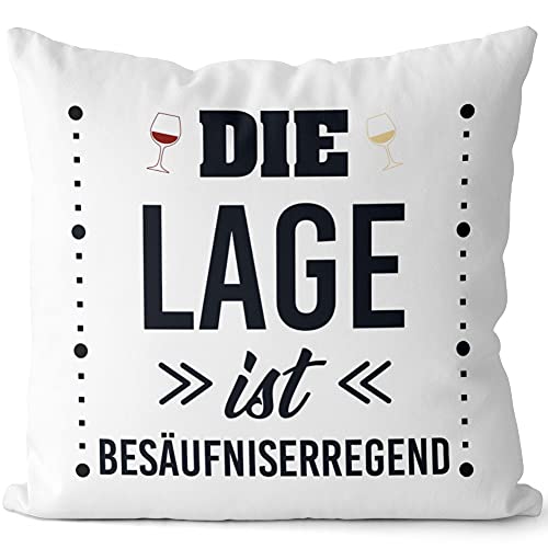 JUNIWORDS Kissen, Die Lage ist besäufniserregend, 40 x 40 cm, 2-farbig, Weiß-Dunkelrot JUNIWORDS Kissen, Die Lage ist besäufniserregend, 40 x 40 cm, 2-farbig, Weiß-Dunkelrot von JUNIWORDS