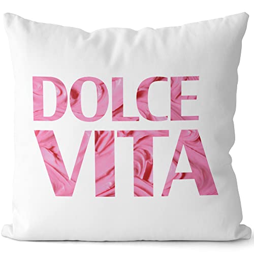 JUNIWORDS Kissen, Dolce vita, 40 x 40 cm, 2-farbig, Weiß-Rosa von JUNIWORDS