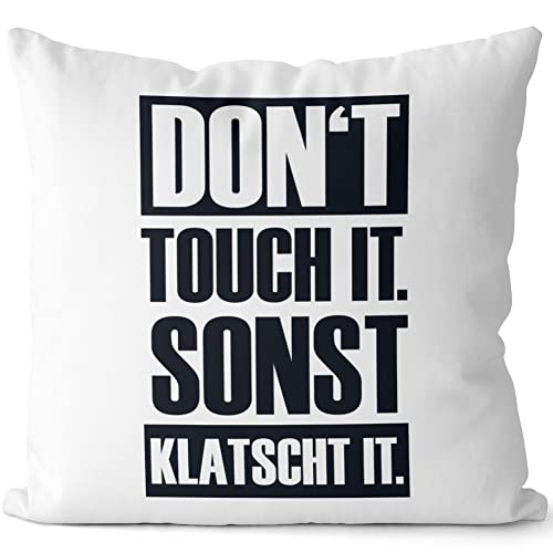 JUNIWORDS Kissen, Don't Touch it. Sonst klatscht it, Weiß-Dunkelrot, 2-farbig (1009398) von JUNIWORDS