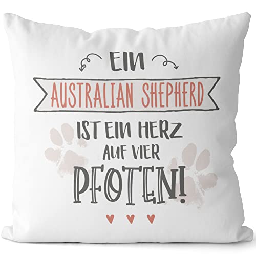 JUNIWORDS Kissen, EIN Australian Shepherd ist EIN Herz auf Vier Pfoten, Weiß-Hellgrün, 2-farbig (1006737) von JUNIWORDS