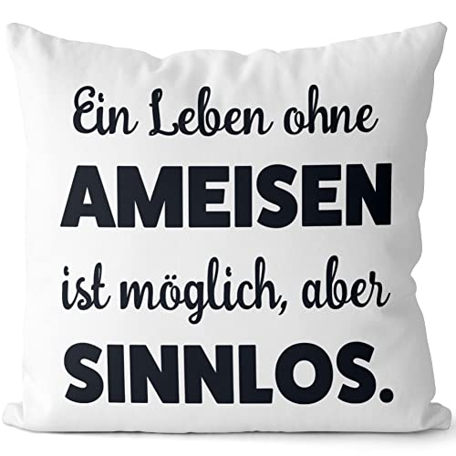 JUNIWORDS Kissen, EIN Leben ohne Ameisen ist möglich, Aber sinnlos, Weiß-Dunkelrot, 2-farbig (1009727) von JUNIWORDS