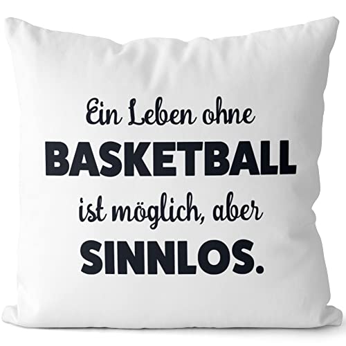 JUNIWORDS Kissen, EIN Leben ohne Basketball ist möglich, Aber sinnlos, Weiß-Schwarz, 2-farbig (1009643) von JUNIWORDS