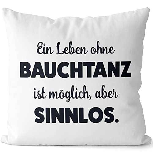 JUNIWORDS Kissen, EIN Leben ohne Bauchtanz ist möglich, Aber sinnlos, Weiß-Dunkelrot, 2-farbig (1009644) von JUNIWORDS