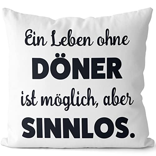 JUNIWORDS Kissen, EIN Leben ohne Döner ist möglich, Aber sinnlos, Weiß-Dunkelrot, 2-farbig (1009800) von JUNIWORDS