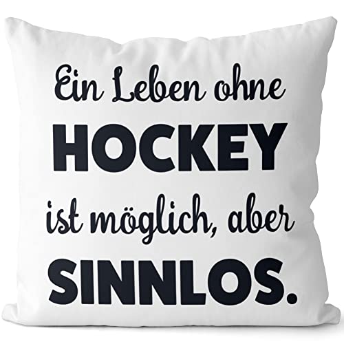 JUNIWORDS Kissen, EIN Leben ohne Hockey ist möglich, Aber sinnlos, Weiß-Hellblau, 2-farbig (1009662) von JUNIWORDS