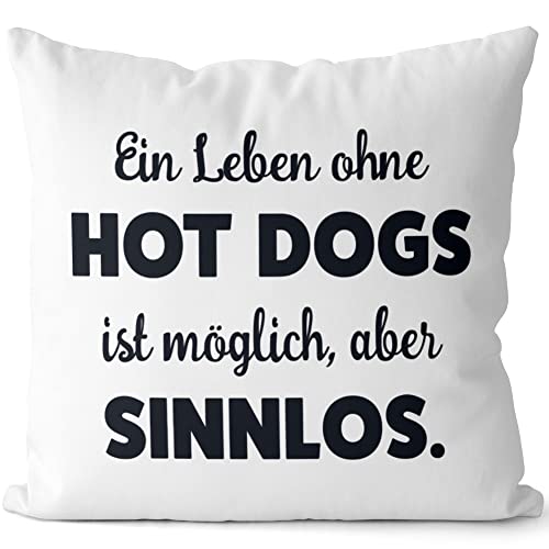 JUNIWORDS Kissen, EIN Leben ohne Hot Dogs ist möglich, Aber sinnlos, Weiß-Hellgrün, 2-farbig (1009796) von JUNIWORDS