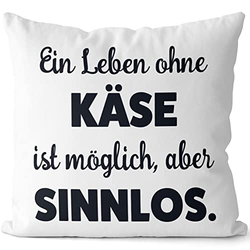 JUNIWORDS Kissen, EIN Leben ohne Käse ist möglich, Aber sinnlos, Weiß-Hellgrün, 2-farbig (1009789) von JUNIWORDS