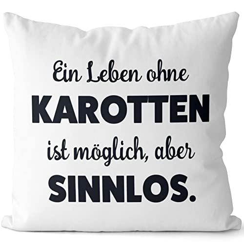 JUNIWORDS Kissen, EIN Leben ohne Karotten ist möglich, Aber sinnlos, Weiß-Dunkelrot, 2-farbig (1009779) von JUNIWORDS