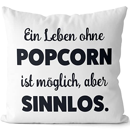 JUNIWORDS Kissen, EIN Leben ohne Popcorn ist möglich, Aber sinnlos, Weiß-Dunkelrot, 2-farbig (1009810) von JUNIWORDS